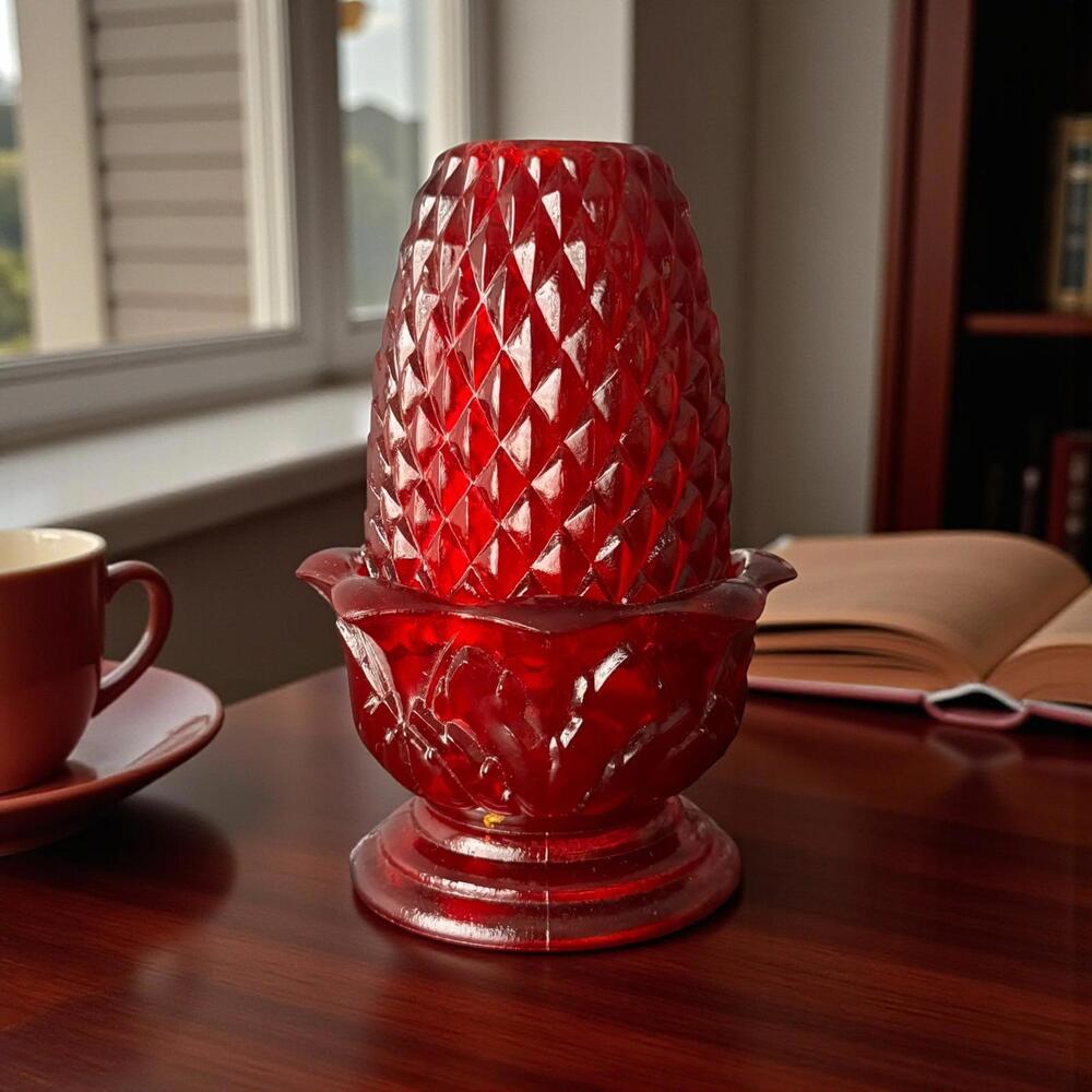 Brooke Crescent Ruby Red Diamond Point Fairy Lamp – Glows Amberina Under UV
